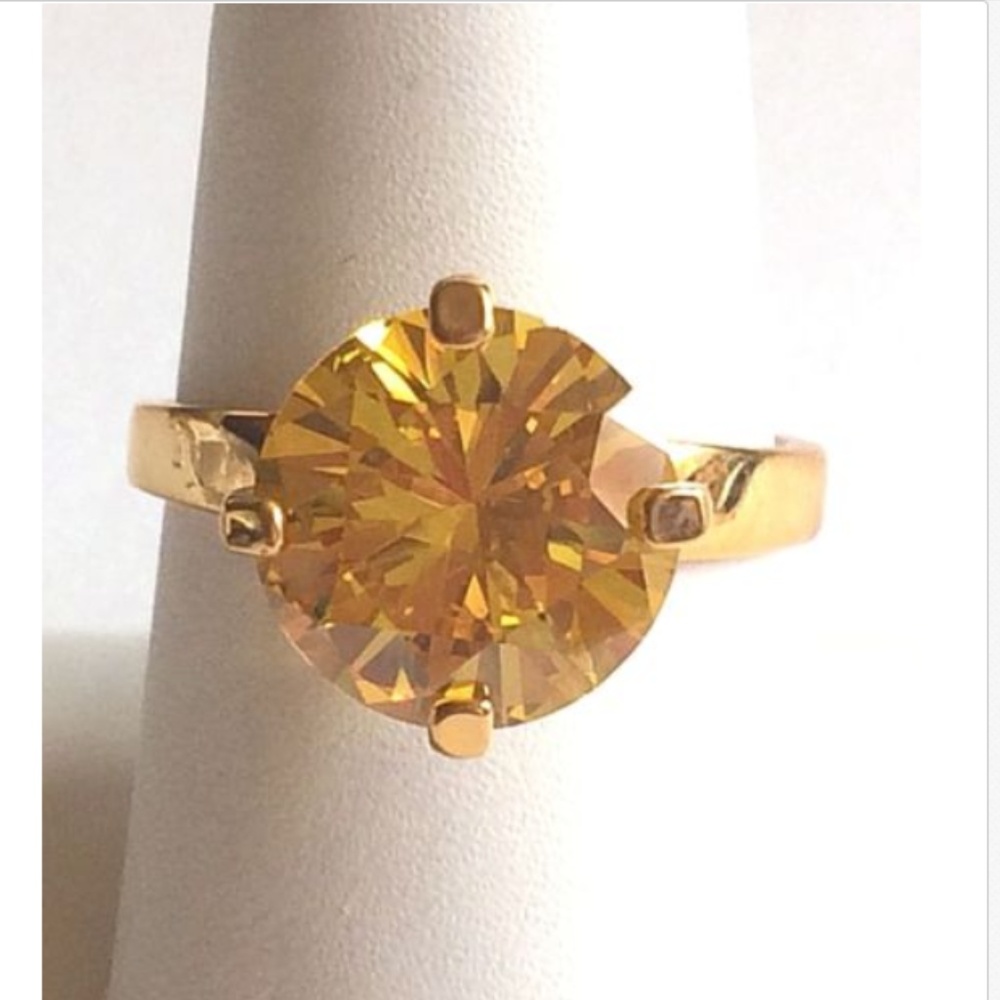 Gold Citrine Cocktail Ring Size 10 Canary Yellow - Picture 5 of 8